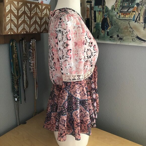 Y2K Vintage Bebe Silk Babydoll Empire Waist Bell Sleeve Blouse - Picture 6 of 15